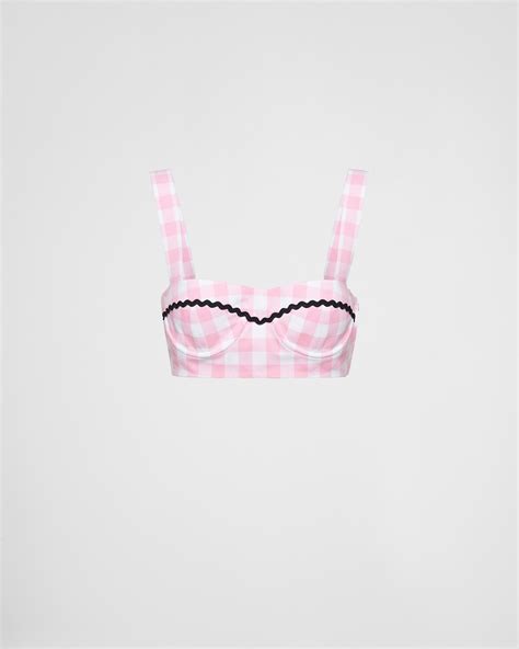 bralette prada|Pink/black Gingham Check Bralette Top .